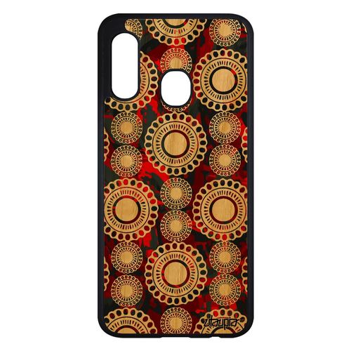 Coque Samsung Galaxy A20e En Bois Veritable Silicone Motif Floral Personnalisé Telephone Original Rouge Paisley Fleur Etui Coloré De