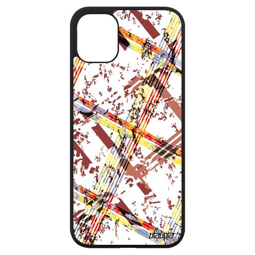 Coque Carreau Tartan Pour Iphone 11 Silicone Bumper Geometrique Tpu Marron Metal Jolie Rigide Carre Fond Design Effet Portable