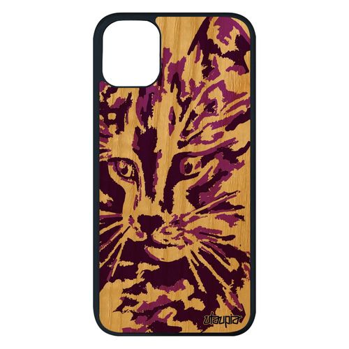 Coque Iphone 11 Pro Max Bois Silicone Chat Peinture Petit Couleur Rose Art Felin Antichoc Rigide De Protection 128 Go Chaton