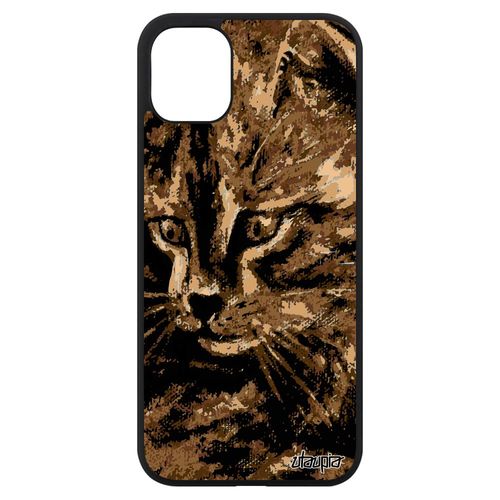 Coque Pour Iphone 11 Silicone Chat Telephone Petit 4g Image Femme Cover Chaton Art Portable Cadeau Fete Des Meres Etui Marron