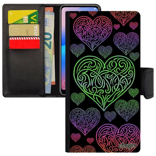 Coque De Protection Samsung Galaxy A20e Simili Cuir Rabat Portefeuille CUr Cadeau Saint Valentin Vert Love Design Case Amour Motif