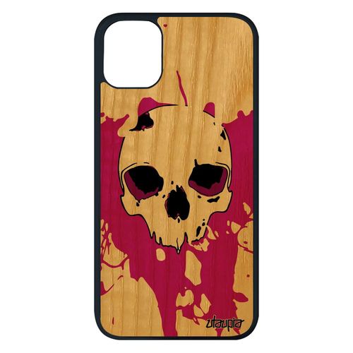 Coque Bois Pour Iphone 11 Pro Max Silicone Tete De Mort Halloween Rose Enfer Caoutchouc Antichoc Tache Peinture Squelette Emo
