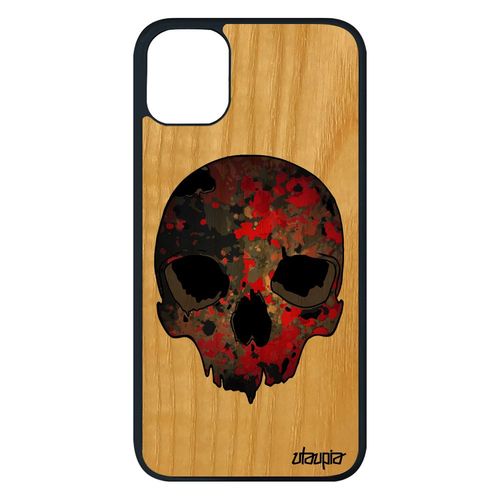 Coque Iphone 11 Pro Max Bois Silicone Crane Peinture 128 Go Squelette Portable Rouge Enfer Emo Symbole Hardrock Noir Halloween