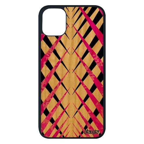 Coque Iphone 11 Pro Max En Vrai Bois Silicone Design Carreau Rose Carre Bumper Fond 4g Etui Telephone Geometrique Motif Jolie