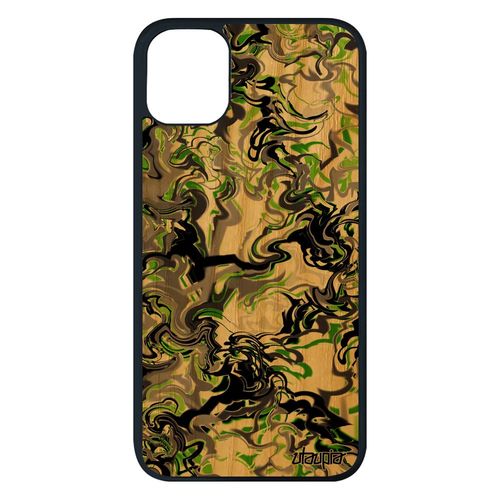 Coque Silicone Marbre Iphone 11 Pro Max Bois Mobile Ondulé Antichoc Effet Peinture Vert Forme Unique Fait Main Fond Motif De
