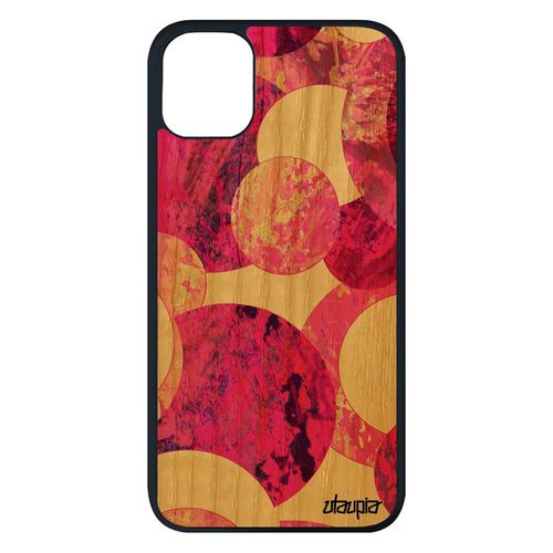 Coque Iphone 11 Pro Max Bois Silicone Peinture Abstrait Mobile Artisanat Galaxie Ronds Geometrie Telephone Coloré Rose Motif