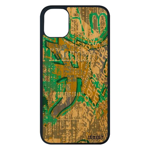 Coque Iphone 11 Pro Max Bois Silicone Street Art Texture 128 Go Artisanat Portable Vert Tagué Coloré Graffiti Tag Noir Design