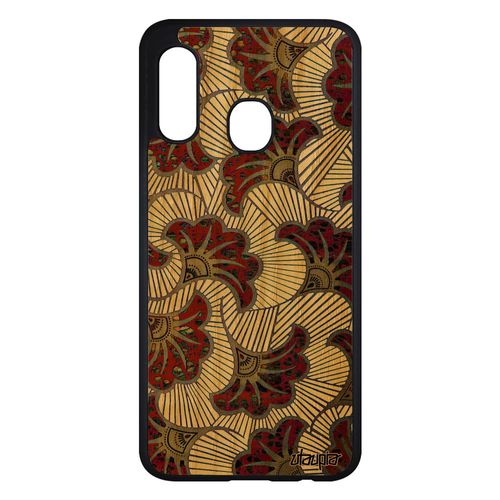 Coque Bois Samsung Galaxy A20e Silicone Wax Rouge Rigide Afrique Coloré Ethnique Artisanat Imprimé Motif Telephone Africain Portable