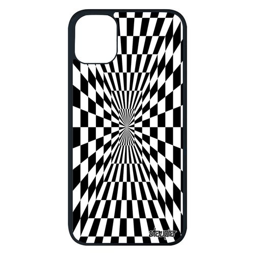 Coque Pour Iphone 11 Pro Max En Silicone Illusion D'optique 128 Go Dessin Case Noir Et Blanc Noir Art Visuel Geometrique Effet