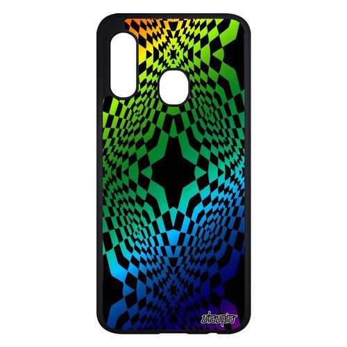 Coque Silicone Samsung Galaxy A20e Illusion D'optique Personnalisé Etui Geometrie Telephone Solide Gay Pride Design Vert Arc En Ciel