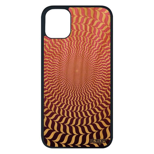 Coque Iphone 11 Pro Max En Bois Silicone Illusion D'optique Rose Rond De Protection Spirale Etui Art Visuel Effet Smartphone