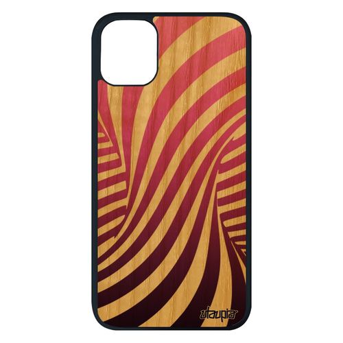 Coque Iphone 11 Pro Max Bois Naturel Silicone Illusion D'optique Rose Antichoc Smartphone Art Visuel Dégradé Effet Graphique