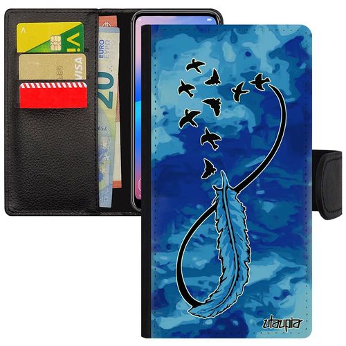 Coque Iphone 11 Pro Max Simili Cuir À Rabat Portefeuille Infini Oiseau Ciel Original Nuage Bleu Portable 128 Go Univers Rigide