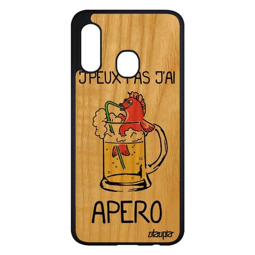 Coque Bois Pour Samsung Galaxy A20e Silicone J'peux Pas J'ai Apero Comique Biere Frêne Drole Bourré Souple Humour Poisson Rouge Case