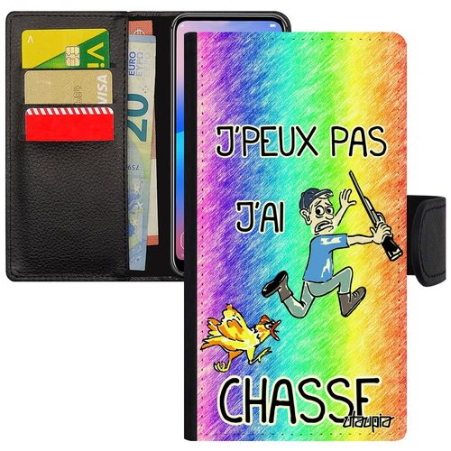 Coque J'peux Pas J'ai Chasse Pour Iphone 11 Pro Max Rabat Comique Bd Design À Clapet Homme De Protection Mobile Humour Vert En