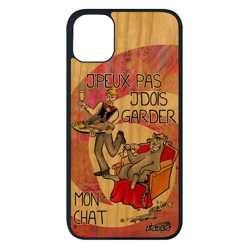 Coque Silicone Iphone 11 Pro Max Bois J'peux Pas J'dois Garder Mon Chat Smartphone Telephone Case Cartoon Bande Dessinée Rose