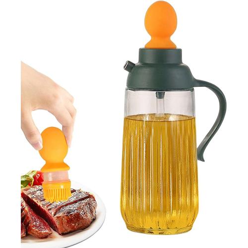 660ml Vert Distributeur d'huile avec Brosse à Barbecue - Bouteilles Sauce 2 en 1 avec Brosse en Silicone,Flacon Compte-Gouttes mesurant la Sauce Cuisson pour Griller, Frire, Cuire au