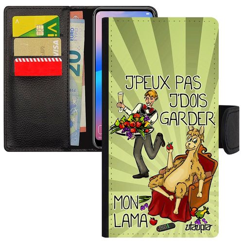 Coque Pour Samsung Galaxy A20e Simili Cuir J'peux Pas J'dois Garder Mon Lama Humour Animal Cartoon Rigide Je Texte Humoristique Vert