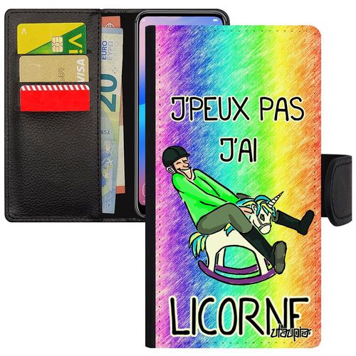 Coque Pour Iphone 11 Pro Max Portefeuille Humour J'peux Pas J'ai Licorne Bd Arc En Ciel Etui Cheval Vert Leather Humour Drole