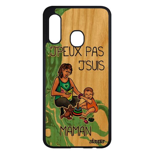 Coque Bois Veritable Pour Samsung Galaxy A20e Silicone Humour J'peux Pas J'suis Maman Comique Jpeux Vert Case Design Mere Telephone