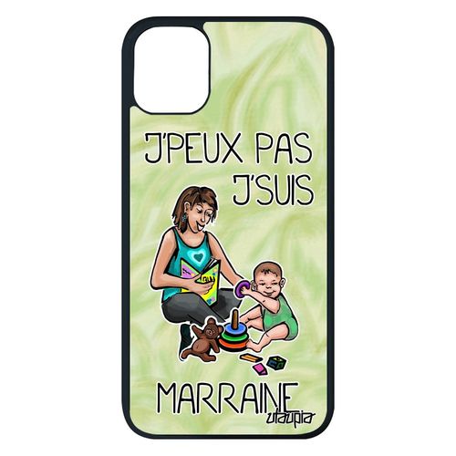 Coque Iphone 11 Pro Max Silicone Je Peux Pas J'suis Marraine Humour Smartphone Texte Naissance Fille Jpeux Vert Case Bd Dessin