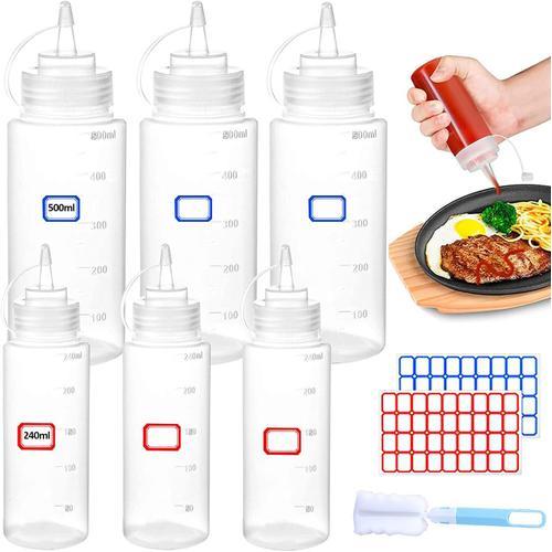 Bouteille À Sauce Condiments Squeeze Bouteilles Flacon Sauce Plastique 240ml/500ml 6pcs Bouteille Pressable Avec Capuchon Sans Bpa Pour La Moutarde Huile Dolive Ketchup Mayo