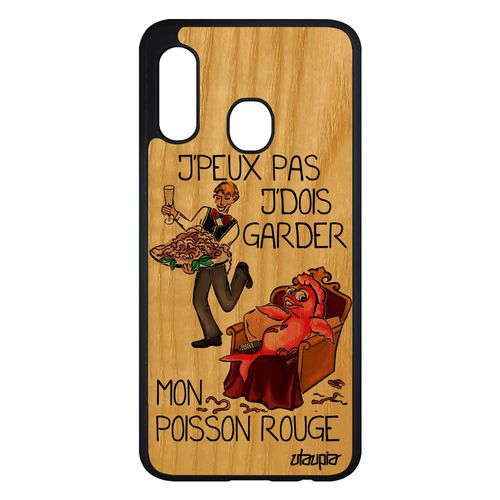 Coque Silicone Samsung Galaxy A20e En Bois J'peux Pas J'dois Garder Mon Poisson Rouge Comique Texte Rouge Jpeux Cartoon Drole Frêne