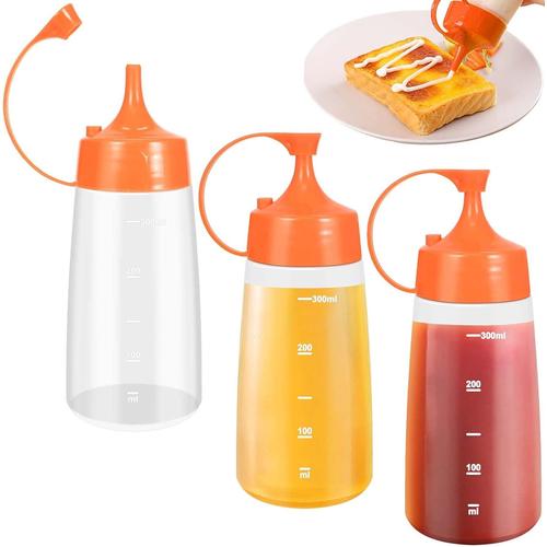 3 Pcs Bouteille À Sauce Plastique, 300 Ml Bouteille À Condiments Avec Capuchon, Condiments Squeeze Bouteilles, Presser Les Bouteilles, Flacon Souple Pour Cuisson, Ketchup, Moutarde, Huile Dolive