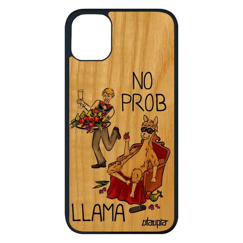 Coque Bois Humour No Prob Lama Pour Iphone 11 Pro Max Silicone Problama Rouge Bande Dessinée 128 Go Texte Comique Design Llama
