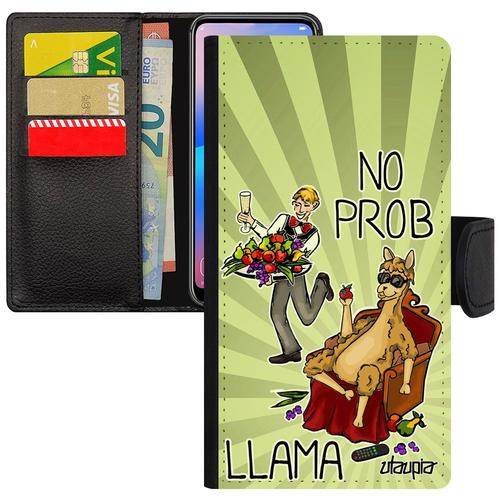 Coque Pour Iphone 11 Pro Max Simili Cuir Rabat No Prob Lama Humour Vert Unique Comique Drole Portable Texte Animal Etui Bd De