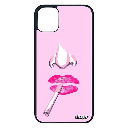 Coque Visage Pour Iphone 11 Pro Max Silicone Femme Smack Abstrait Rose Design Cigarette Levres Housse Clope Case Rigide De