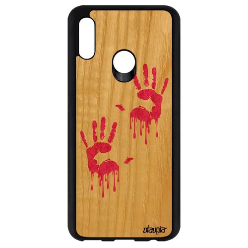 Coque Bois Pour Huawei P Smart 2019 Silicone Empreinte Main Rose Case Peinture Qui Degouline Graphique Homme Etui Deux Trace De Gel