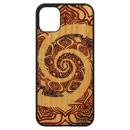 Coque Bois Pour Iphone 11 Silicone Mandala Portable Effet 3d Jolie Bouddhisme Floral Personnalisé Solide Marron Tibet Rosace