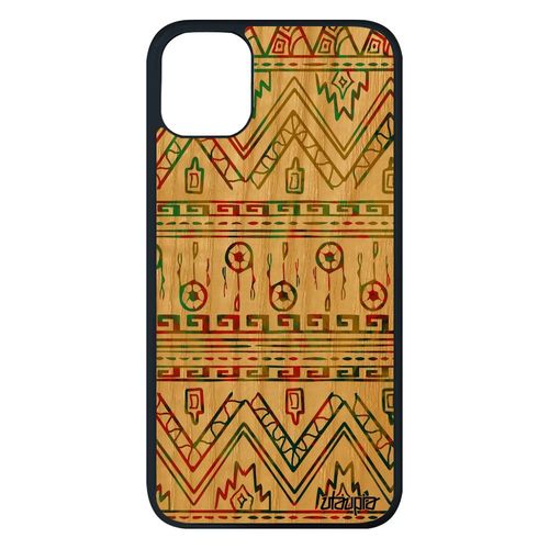 Coque Vrai Bois Pour Iphone 11 Pro Max Silicone Motif Azteque Fantaisie Dessin 4g Case Antichoc Design Tribal Art 256 Go Vert