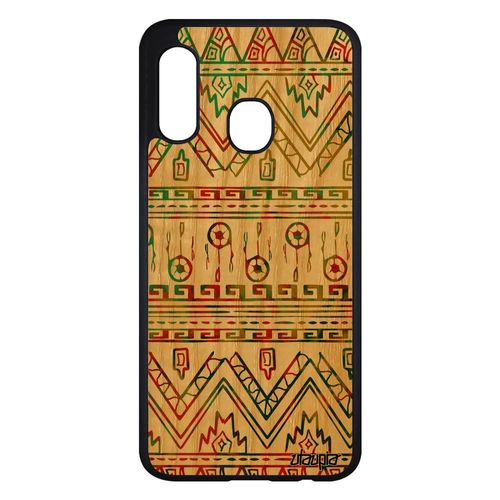 Coque Samsung Galaxy A20e Bois Silicone Motif Azteque Artisanal Vert Art Design Ethnique Tribal Coloré Fantaisie Texture Housse Case