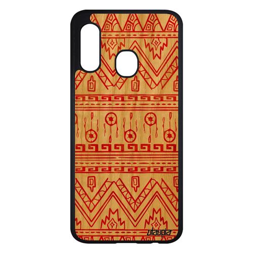Coque Motif Azteque Samsung Galaxy A20e Bois Silicone Artisanat Smartphone Dessin Tribal Rouge De Protection Ethnique Coloré Texture