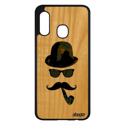 Coque Homme Moustache Antichoc Samsung Galaxy A20e Bois Silicone Vintage Pipe Vert Caoutchouc 4g Dessin Art Peinture Street Art