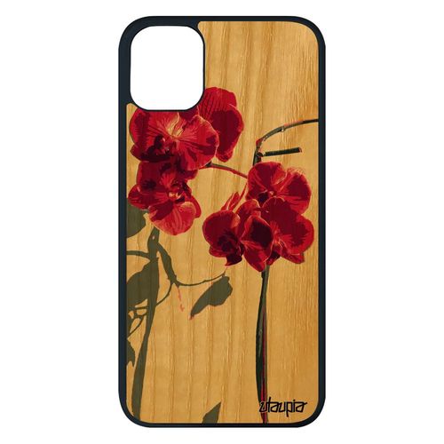 Coque En Bois Pour Iphone 11 Pro Max Silicone Orchidée Fleur Amour Case Rigide Floral Fantaisie Rose 128 Go Peinture Belle De