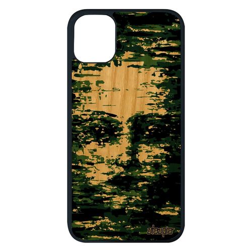 Coque Silicone Antichoc Iphone 11 Pro Max En Bois Et Portrait Femme Camouflage Art Telephone Mobile Pas Cher Armée Vert Visage
