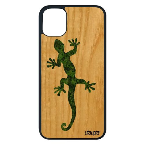 Coque Iphone 11 Pro Max En Bois Silicone Salamandre Esprit Du Feu Personnalisé De Protection Animal Reptile Souple Vert Dessin