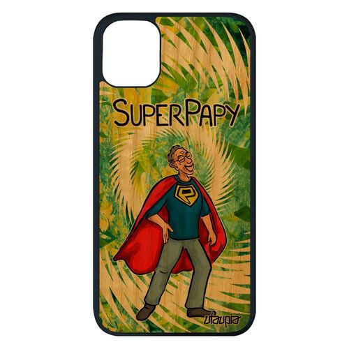 Coque Bois Silicone Iphone 11 Pro Max Super Papy Mobile Papi Drole Cadeau De Noel Naissance Fille Heros Comics Telephone Vert