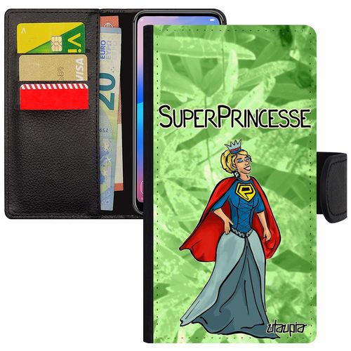 Coque Iphone 11 Pro Max Simili Cuir Portefeuille Super Princesse Drole Heros Femme Comique Pochette Humour Texte Vert Comics