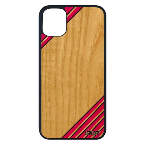 Coque En Bois Moderne Iphone 11 Pro Max Et Silicone Geometrie Motif Telephone Ligne Antichoc Souple Texture De Protection Rose
