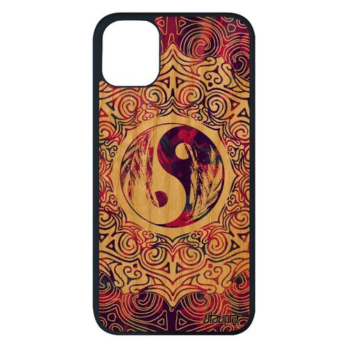 Coque Yin Et Yang Iphone 11 Pro Max Bois Silicone Smartphone Case Coloré Peinture Femme Telephone Motif Mandala Oriental Rose