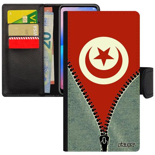 Coque Iphone 11 Pro Max En Simili Cuir Rabat Porte Cartes Drapeau Tunisie Tunisien Can Jeux Olympiques Noir Football Bumper Jo