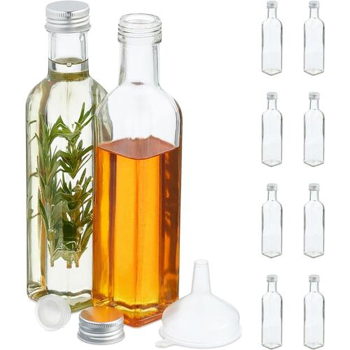 Transparent Petites Bouteilles En Verre, Lot De 10, Fioles Pour Spiritueux, Huiles, 250 Ml, Bouchon À Vis, Transparent