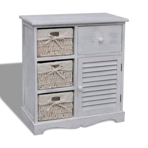 Vidaxl Armoire En Bois 3 Paniers Gauches En Tissage Blanc