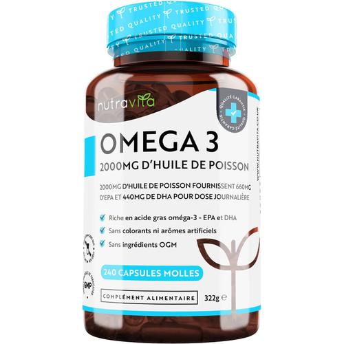 Omega 3 Huile De Poissons Sauvages 2000mg - 240 Gélules (120 Jours) - Haute Concentration En Epa (660mg) & Dha (440mg) Soutien Fonction Cardiaque Et Une Vision Normale - Fabriqué Par