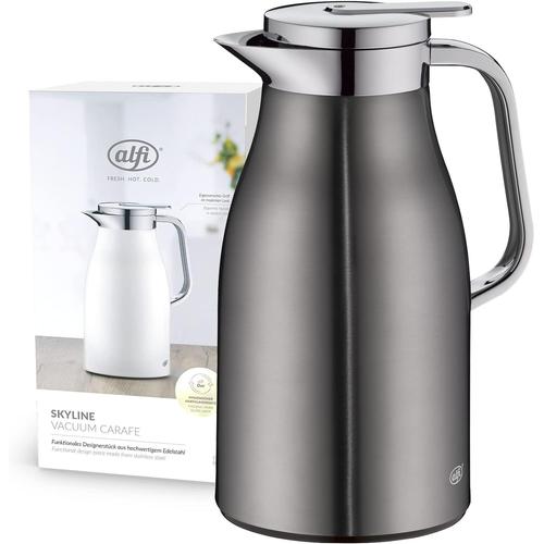 Cool Grey Skyline 1,0l, Cool Grey, Pichet Isotherme Inox Avec Intérieur En Verre Trempé Hygiénique, Bouchon Vissé Avec Bouton Poussoir Très Pratique, Poignée Ergonomique, D'une Seule Main