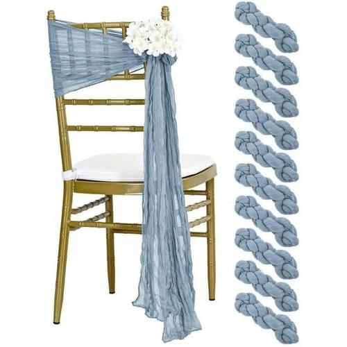 Gris Bleu 2 Pcs 90 * 300 Cm Ceintures De Chaise En Étamine De Gaze Vert Sauge, Rideaux De Chaise Verticaux, Housse De Chaise Décorative Avec N¿Ud De Chaise Pour Fête De Mariage